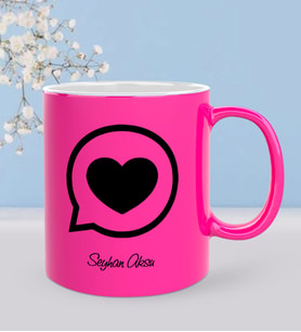 BK Gift Kişiye Özel Sevgili Tasarımlı Fosforlu Pembe Kupa Bardak - 80