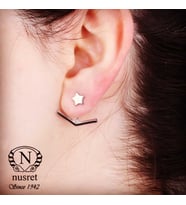 925 Ayar Gümüş V - Yıldız Ear jacket Küpe Gümüş-Standart