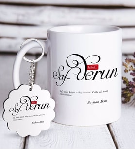 BK Gift Kişiye Özel Mânâ Safderun Beyaz Kupa ve Anahtarlık Hediye Seti (Model 1)