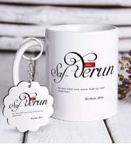 BK Gift Kişiye Özel Mânâ Safderun Beyaz Kupa ve Anahtarlık Hediye Seti (Model 1)
