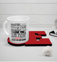 BK Gift Kişiye Özel Sevgili Temalı Beyaz Kupa ve Harfli Bardak Altlığı Seti - 78