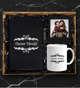 Kişiye Özel Deri Defter & Metal Tükenmez Kalem & Kupa Bardak & Ahşap Çerçeve