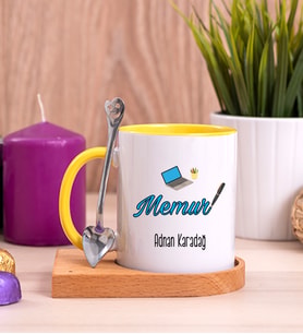 Memur Ahşap Altlıklı Sarı Kupa Bardak