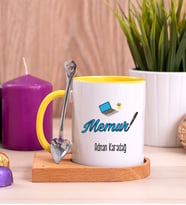 Memur Ahşap Altlıklı Sarı Kupa Bardak
