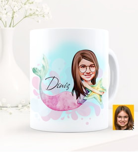 BK Gift Kişiye Özel Kız Çocuk Deniz Kızı Karikatürlü Beyaz Kupa Bardak