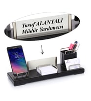 Kişiye Özel Samatya Deri Masa Üstü İsimlik Kalemlik Notluk Seti