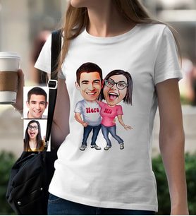 BK Gift Kişiye Özel Sevgililer Karikatür Beyaz Bayan Tişört  5