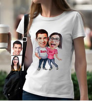 BK Gift Kişiye Özel Sevgililer Karikatür Beyaz Bayan Tişört  5