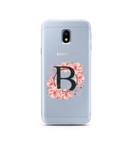 Pembe Çiçekli Harf Tasarım Süper Şeffaf Silikon Telefon Kılıfı Samsung J3 Pro B-
