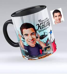 BK Gift Kişiye Özel Bay Radyocu Karikatürlü Siyah Kupa Bardak  1