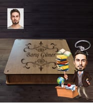 Kişiye Özel Öğretmen Karikatürlü  Ahşap Anahtarlık Kutulu Bay-2