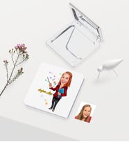 BK Gift Kişiye Özel Bayan Öğretmen Temalı Karikatürlü Deri Ayna - 3