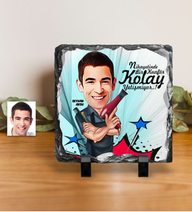 BK Gift Kişiye Özel Bay Kuaför Karikatürlü Dekoratif Doğal Taş  1