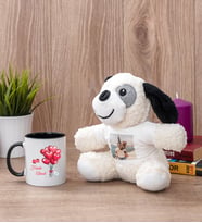 Sevgililere Özel Balon Tasarım Siyah Kupa Bardak ve Peluş Köpek