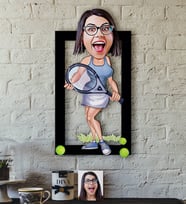 BK Gift Kişiye Özel Bayan Tenis Oyuncusu Karikatürlü 3D Ahşap Tablo-1
