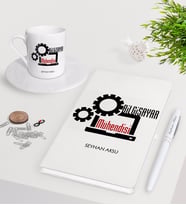 BK Gift Kişiye Özel Bilgisayar Mühendisi Beyaz Defter Kalem Türk Kahvesi Fincanı Seti-3 (Model 1)