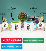 İkili Yeşil Mavi Sevgiliye Hediye Bir Ömür Sevgililer Günü Hediyesi Kupa Bardak Anahtarlık Hediye Seti