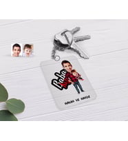 BK Gift Kişiye Özel Baba Kız Karikatürlü Şeffaf Pleksi Anahtarlık-4 (Beyaz)