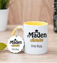 Maden Mühendisi Sarı Kupa Bardak Ve Anahtarlık Set
