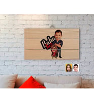 BK Gift Kişiye Özel Baba Kız Karikatürlü Otantik Ahşap Palet Tablo-3