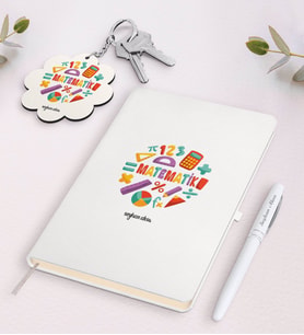 BK Gift Kişiye Özel Matematik Öğretmeni Beyaz Defter Kalem ve Anahtarlık Hediye Seti-13 (Model 1)