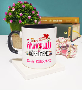 Mesajlı Anaokulu Öğretmeni Kupa Bardak Siyah