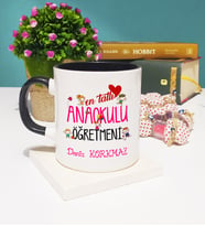 Mesajlı Anaokulu Öğretmeni Kupa Bardak Siyah