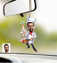 BK Gift Kişiye Özel Bay Chef Karikatürlü Ahşap Araba Dikiz Ayna Süsü-1 (Çok Renkli)