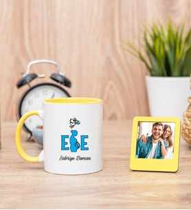 Ebe Sarı Kupa Bardak ve Sarı Mini Fotoğraf Çerçevesi