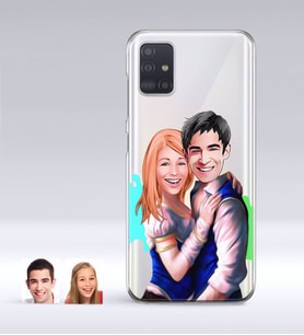 BK Gift Kişiye Özel Sevgililer Karikatürlü Samsung Galaxy A51 İnce Şeffaf Silikon Telefon Kapağı-40 (Beyaz)