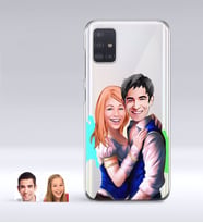 BK Gift Kişiye Özel Sevgililer Karikatürlü Samsung Galaxy A51 İnce Şeffaf Silikon Telefon Kapağı-40 (Beyaz)