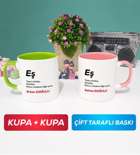 İkili Eş Kupa Bardak Yeşil Pembe
