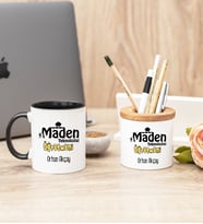 Maden Teknolojisi Öğretmeni Siyah Kupa Bardak Ve Kalemlik Hediye Seti