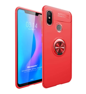 Microsonic Xiaomi Redmi Note 6 Pro Kılıf Kickstand Ring Holder Kırmızı