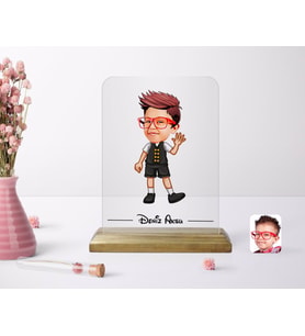 BK Gift Kişiye Özel Erkek Çocuk Karikatürlü Ahşap Standlı Çerçeve-2 (Beyaz)