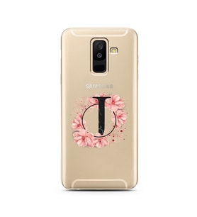 Pembe Çiçekli Harf Tasarım Süper Şeffaf Silikon Telefon Kılıfı Samsung A6 Plus J