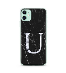 Iphone 11 Siyah Mermer Harf Tasarımlı Telefon Kılıfı U-Harfi 