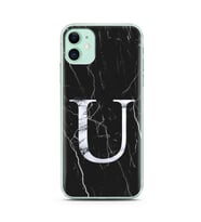 Iphone 11 Siyah Mermer Harf Tasarımlı Telefon Kılıfı U-Harfi 