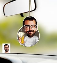 BK Gift Kişiye Özel Bay Alkolik Karikatürlü Ahşap Araba Dikiz Ayna Süsü (Çok Renkli)