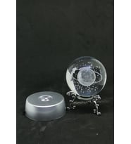 Standlı ve Işıklı Kristal Satürn Kızlı Cam Küre (Gümüş)