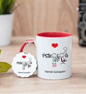 Psikolog Kırmızı Kupa Bardak Ve Anahtarlık Set