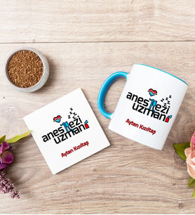 Anestezi Uzmanı Mavi Kupa Bardak Ve Bardak Altlığı Seti