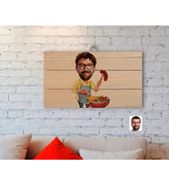 BK Gift Kişiye Özel Erkek Mangalcı Karikatürlü Otantik Ahşap Palet Tablo-1