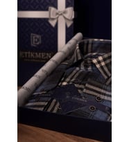Lacivert Beyaz Slimfit Oduncu Hediye Kutulu Erkek Gömlek
