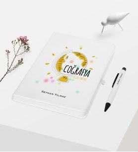 BK Gift Kişiye Özel Coğrafya Öğretmeni Temalı Beyaz Defter Kalem Hediye Seti - 1