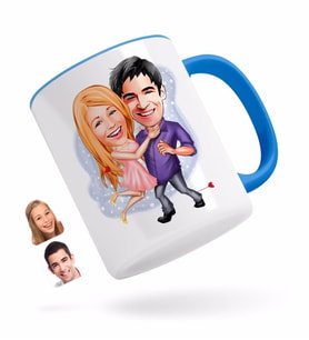 BK Gift Kişiye Özel Sevgililer Karikatürlü Mavi Kupa Bardak-3