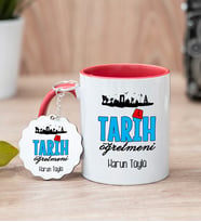 Tarih Öğretmeni Kırmızı Kupa Bardak Ve Anahtarlık Set