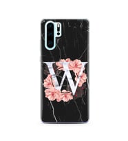 Mermer Çiçekli Harf Tasarım Süper Şeffaf Silikon Telefon Kılıfı Huawei P30 Pro W