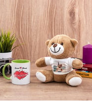 Sevgiliye Hediye Tarihli ve İsimli Yeşil Kupa Bardak ve Peluş Ayıcık