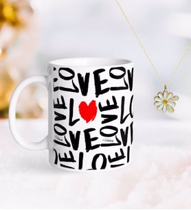 BK Gift Kişiye Özel Sevgililer Günü Kupa ve Çift İsimli Papatya Kolye-68 (Model 1)